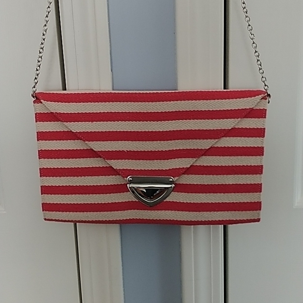Mudo Accessories Portfolio Envelope Bag Clutch Crossbody Red and White Stripe - Picture 5 of 12